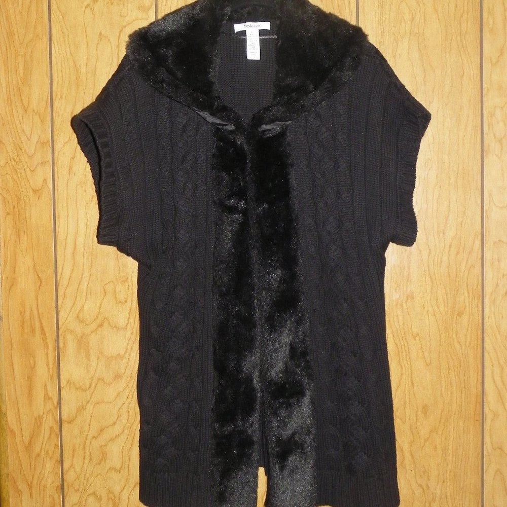 Style & Co Black Faux Fur Sleeveless Sweater Vest